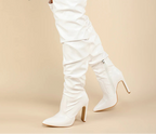 Botte au genou en cuir plissé pour femmes