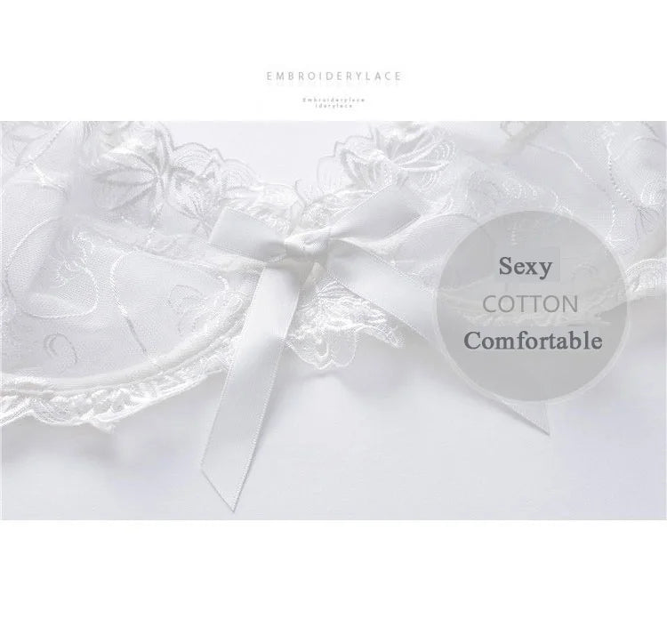 Ensemble de sous soutien-gorge et culotte transparent en dentelle brodée pour femmes