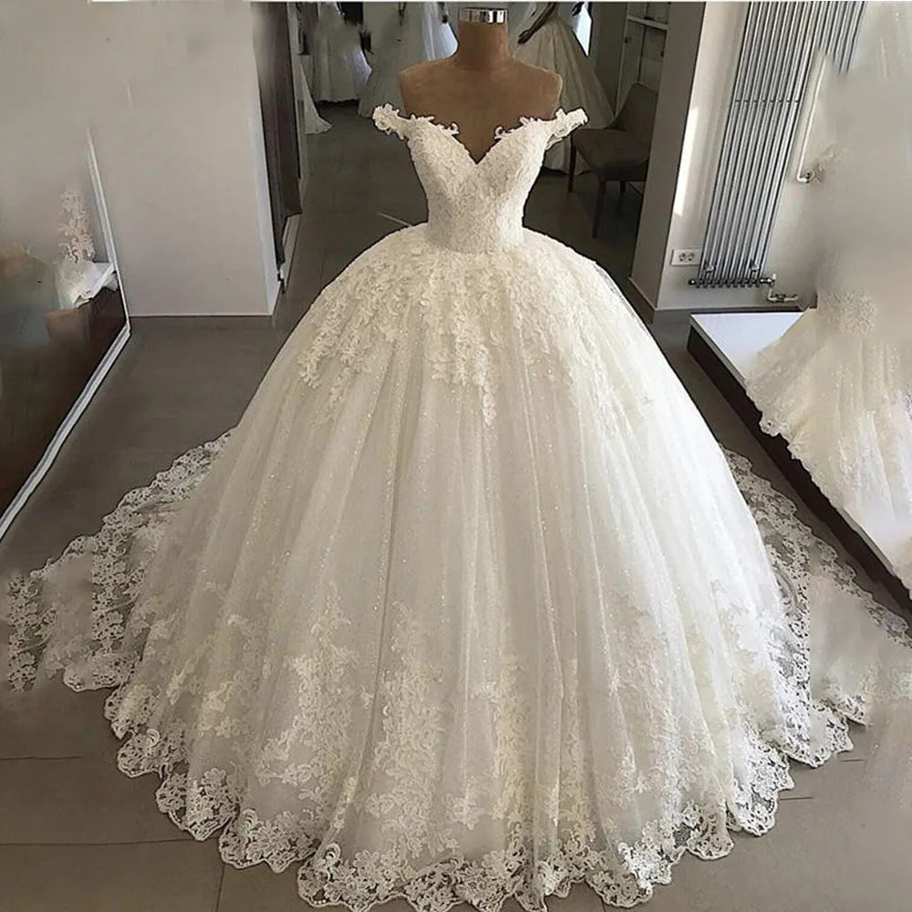 Robe de Mariée Personnalisée à Lacets dans le Dos, Grande Taille, Bouffante, Bling, Perlée, pour Patients