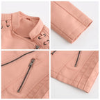Veste en similicuir, coupe courte, manches longues pour femmes