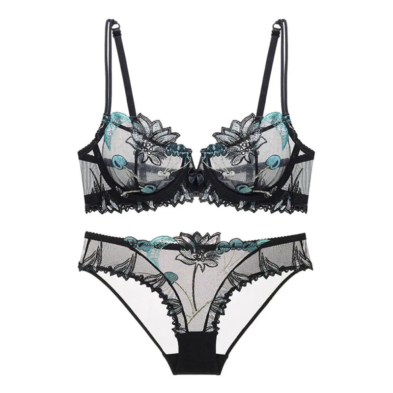 Ensemble de soutien-gorge en dentelle florale et culotte assortie pour femmes