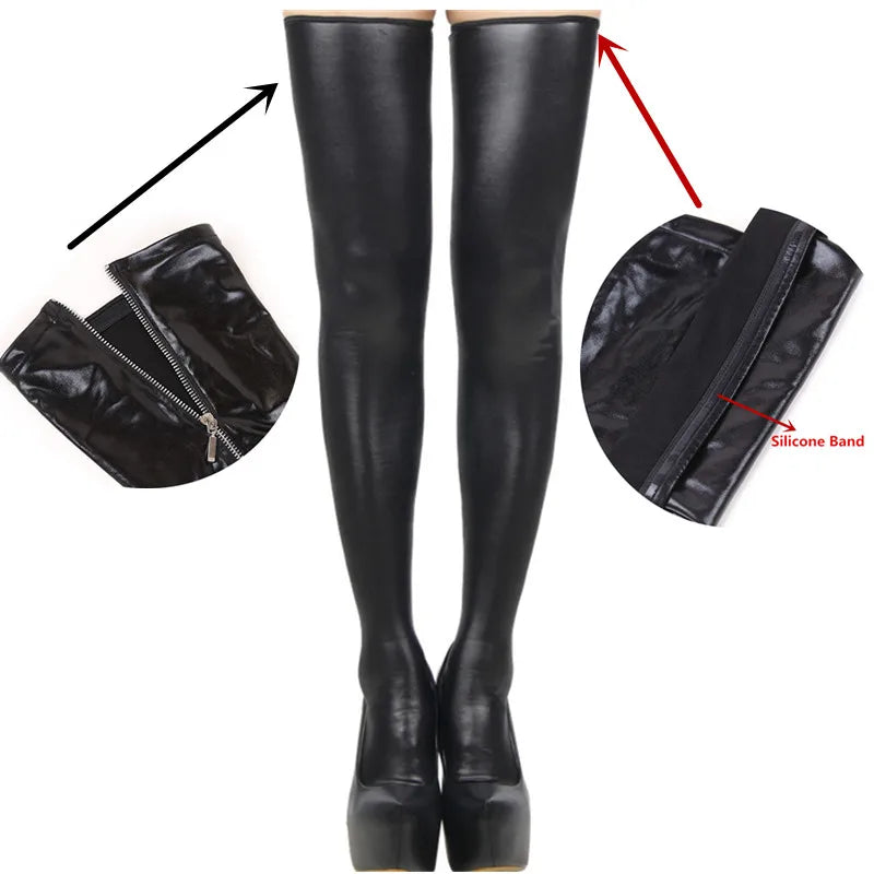 Bas sexy en cuir PVC pour femmes
