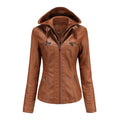 Veste en cuir PU amovible à capuche pour femmes