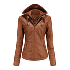 Veste en cuir PU amovible à capuche pour femmes