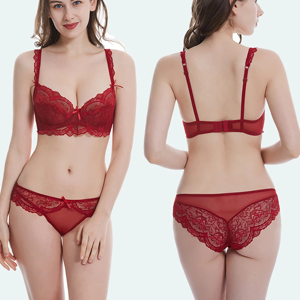 Ensemble de soutien-gorge et culotte Fine en dentelle grande taille pour femmes