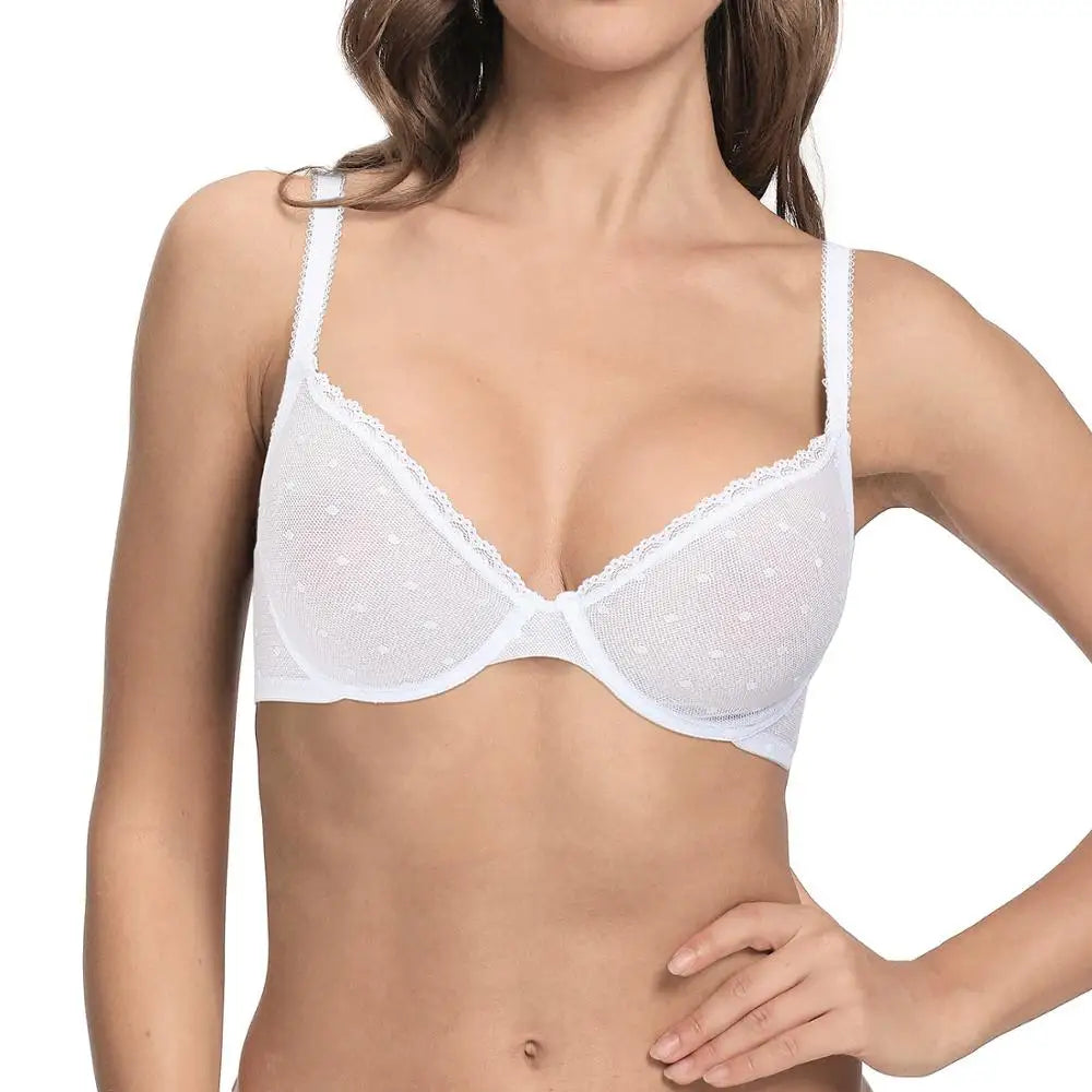 Soutien-gorge non rembourré à armatures et dentelle transparente pour femmes