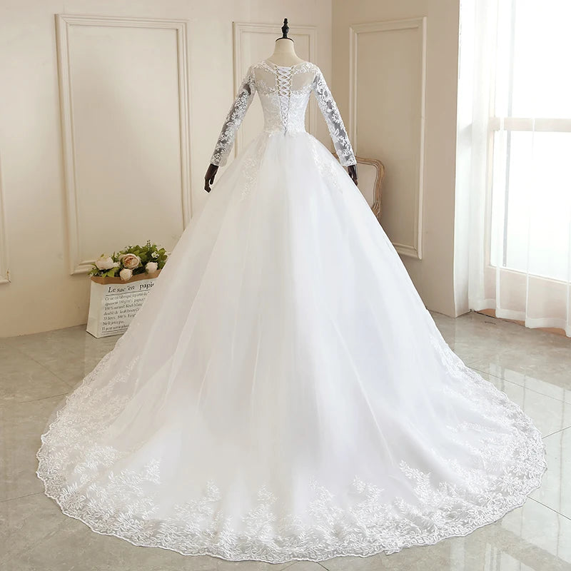 Robe de mariée à manches longues avec traine princesse pour femmes