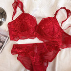 Ensemble soutien-gorge push Up en dentelle brodée et culotte pour femmes