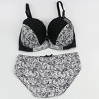 Ensemble de soutien-gorge push-up rembourré à armatures et nœud et culotte pour femmes