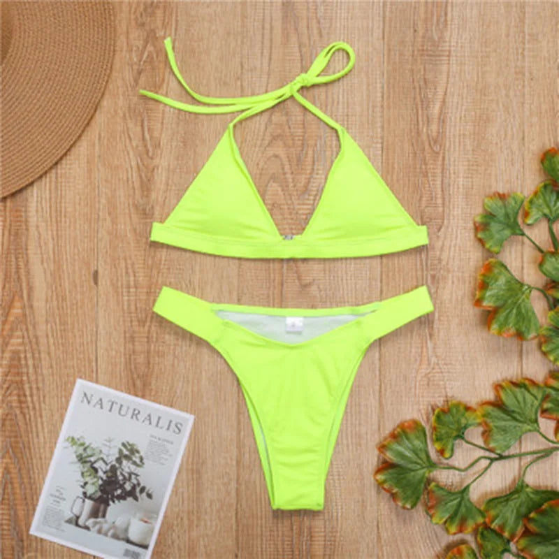 Maillot de bain deux pièces vert néon pour femmes