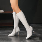 Bottes pointues au genou avec fermeture à glissière latérale pour femmes