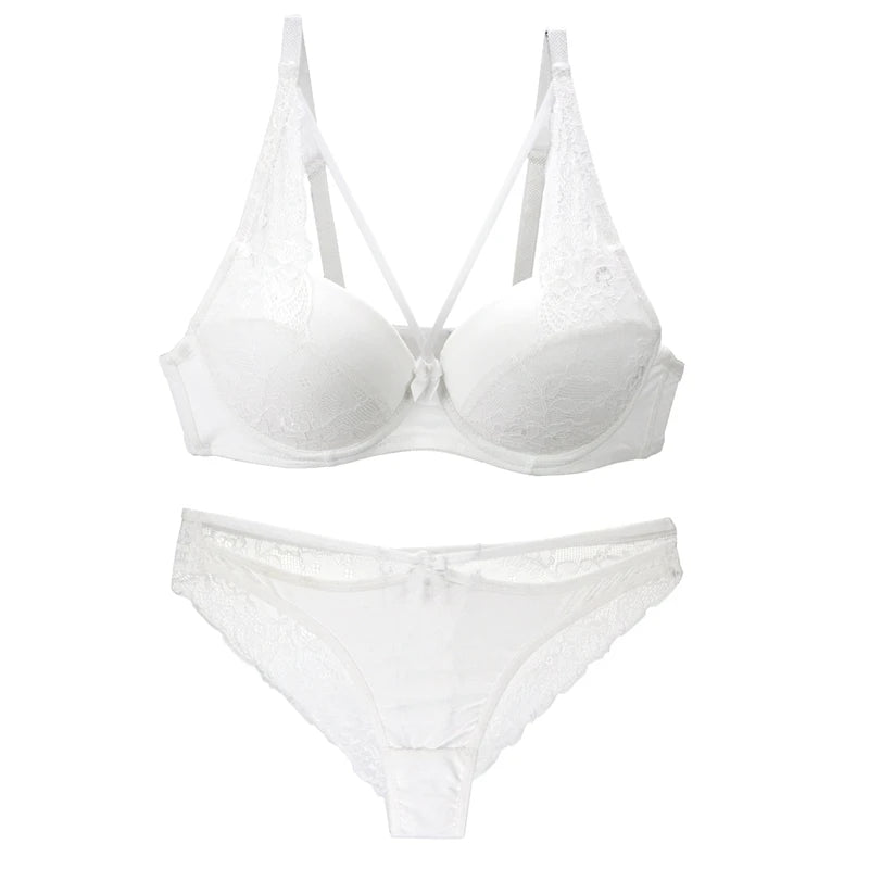 Ensemble soutien-gorge push-up sans coutures en dentelle 3/4 bonnet et culotte pour femmes
