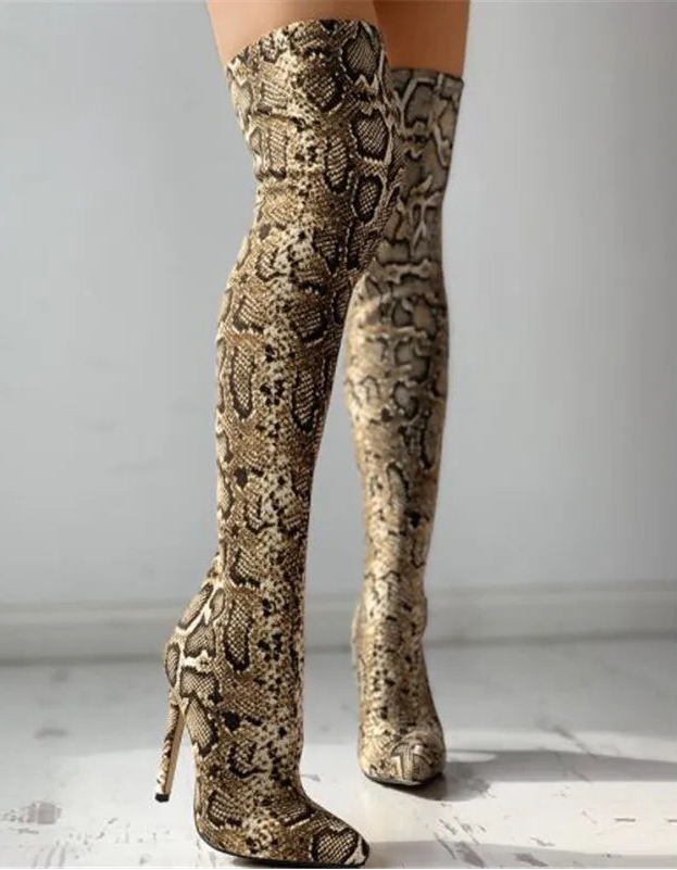 Bottes hautes à imprimé serpent pour femmes