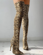 Bottes hautes à imprimé serpent pour femmes