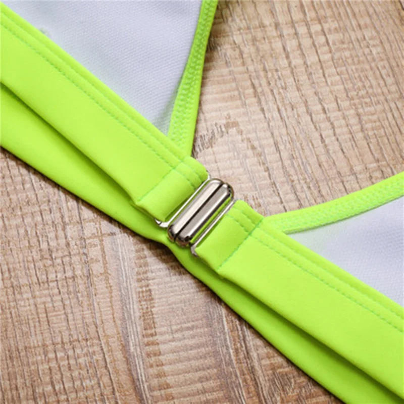 Maillot de bain deux pièces vert néon pour femmes