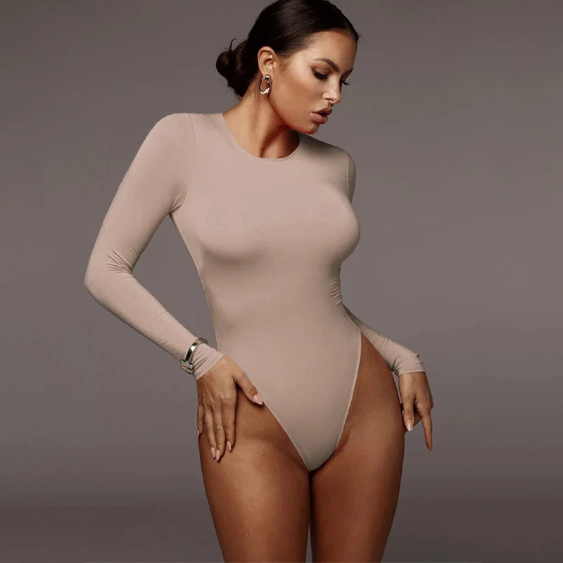 Body sexy à manches longues et col rond pour femmes