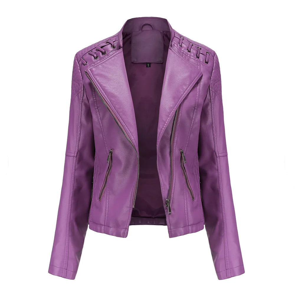 Veste en similicuir, coupe courte, manches longues pour femmes