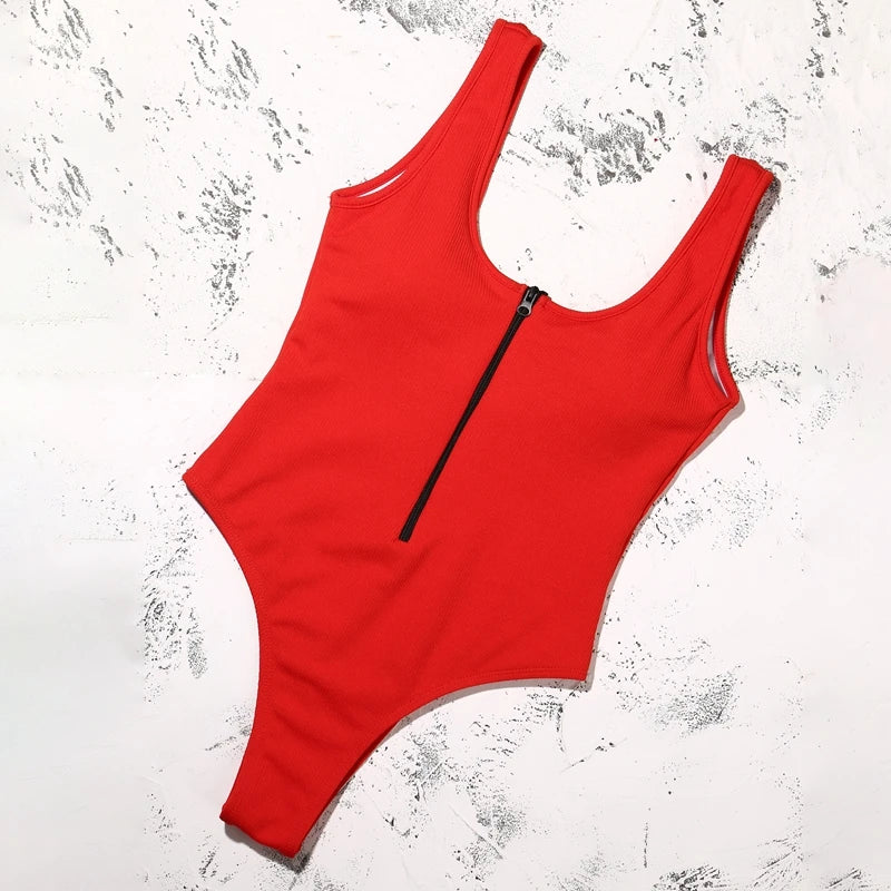Maillots de bain une piece rembourré avec fermeture éclair pour femmes