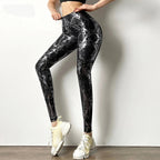 Leggings effet push-up à paillettes imprimé serpent pour femmes