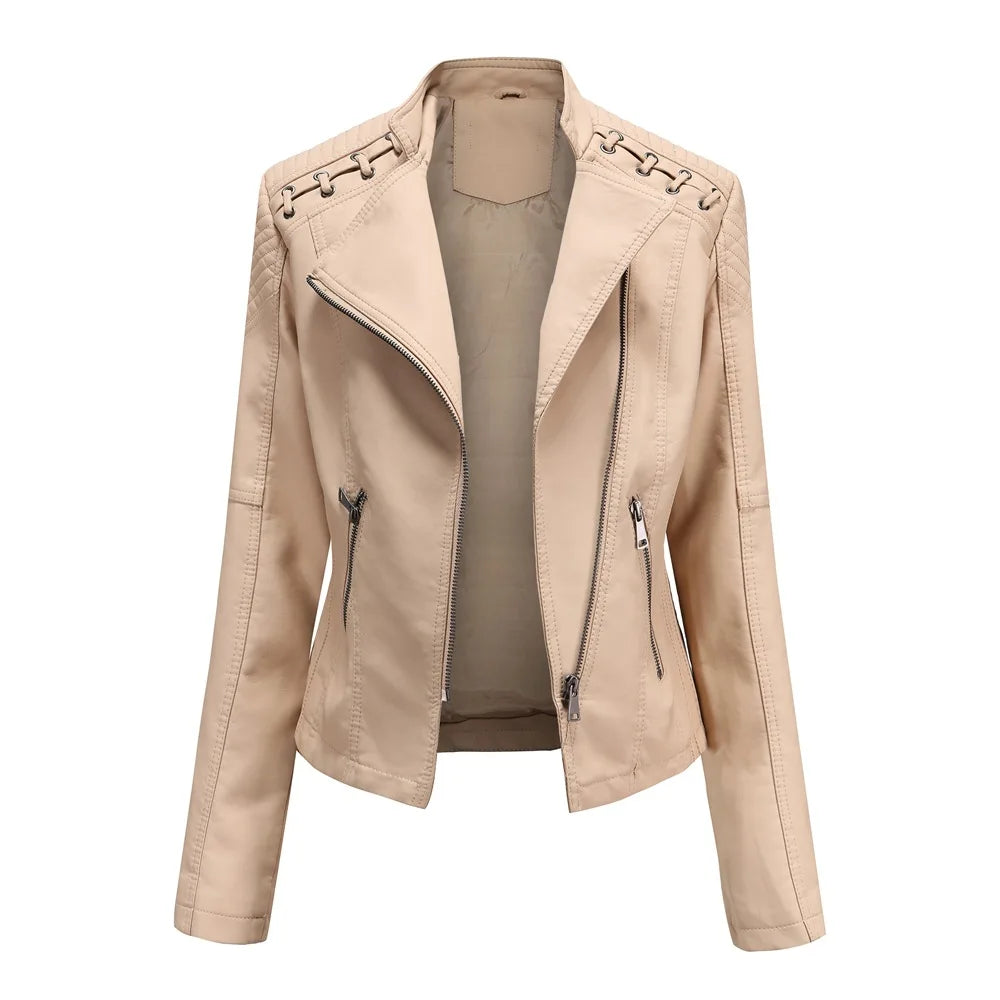 Veste en similicuir, coupe courte, manches longues pour femmes