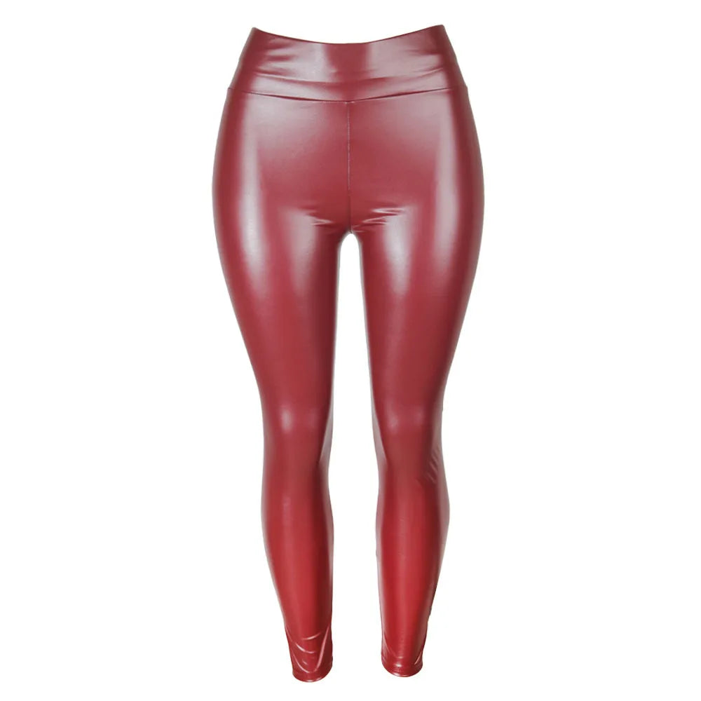 Leggings en cuir PU Push-Up  slim, taille haute pour femmes