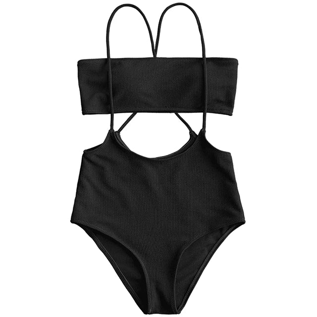Maillot de bain rainuré deux pièces à culotte tanga pour femmes