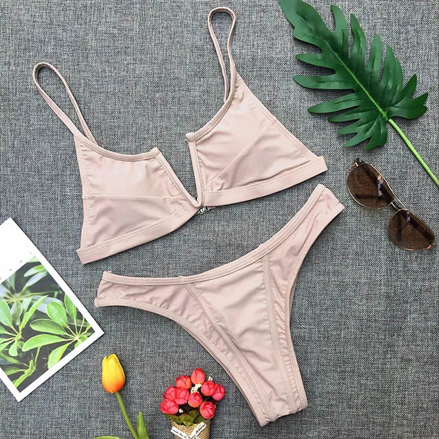 Maillot de bain deux pièces en forme de V pour femmes