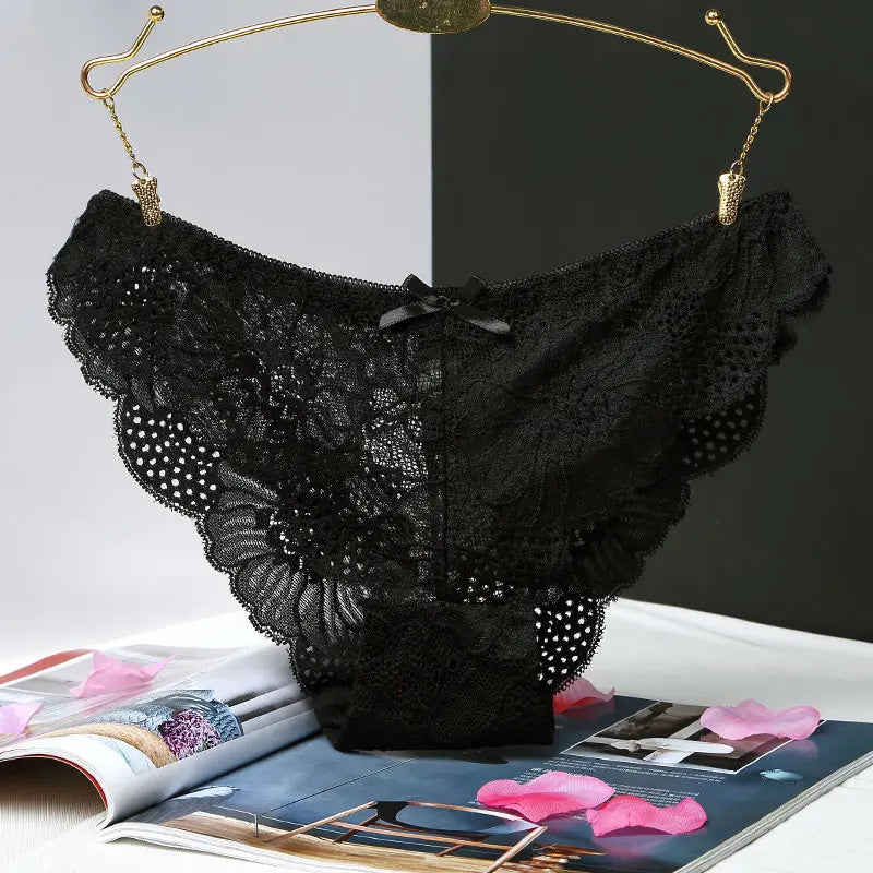 Culotte en dentelle transparente  taille basse avec nœud pour femmes
