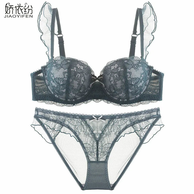 Ensemble culotte et soutien-gorge push-up en dentelle à volants sexy pour femmes