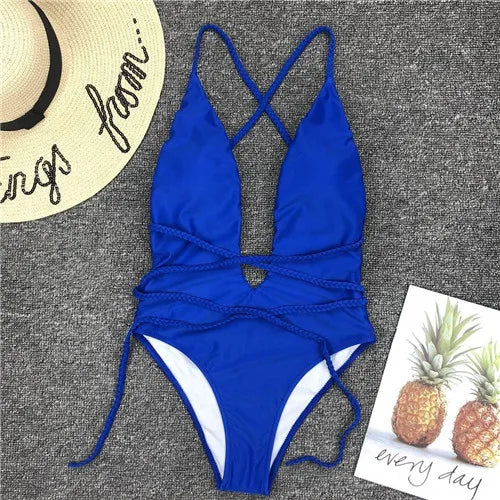 Maillot de bain une pièce, décolleté en V plongeant, pour femmes