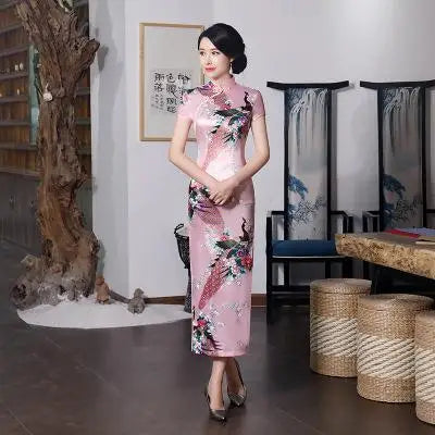 Robe longue chinoise violette pour femmes