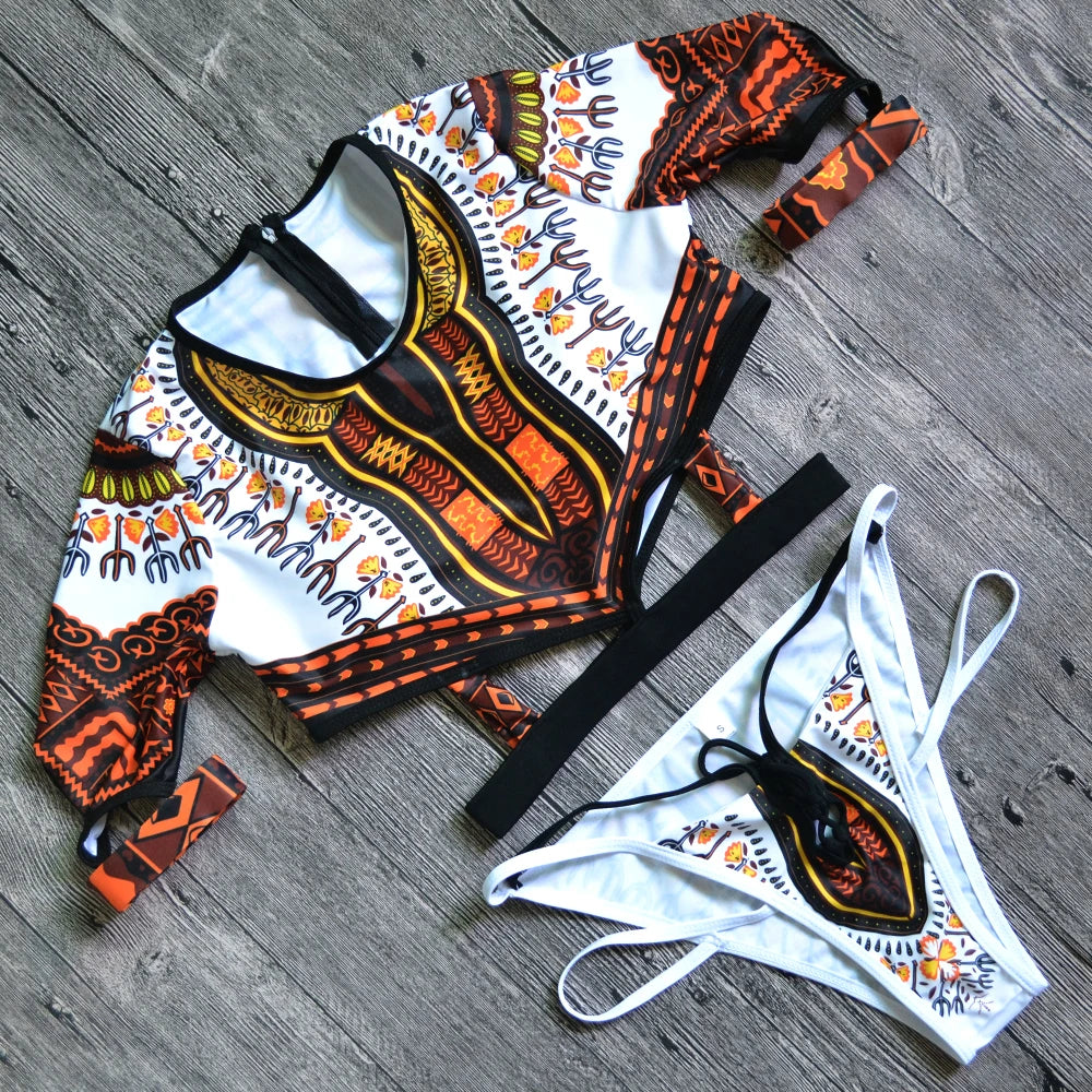 Maillot de bain deux pièces imprimé africain pour femmes