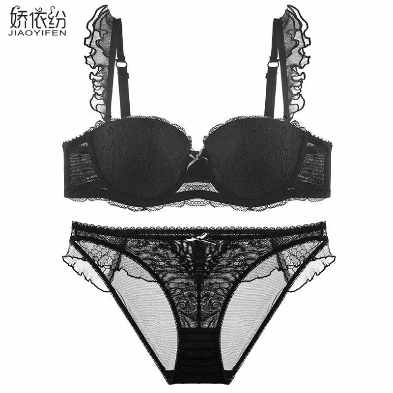 Ensemble culotte et soutien-gorge push-up en dentelle à volants sexy pour femmes