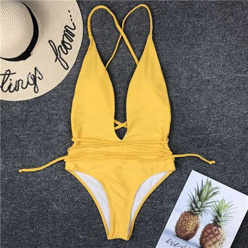 Maillot de bain une pièce, décolleté en V plongeant, pour femmes