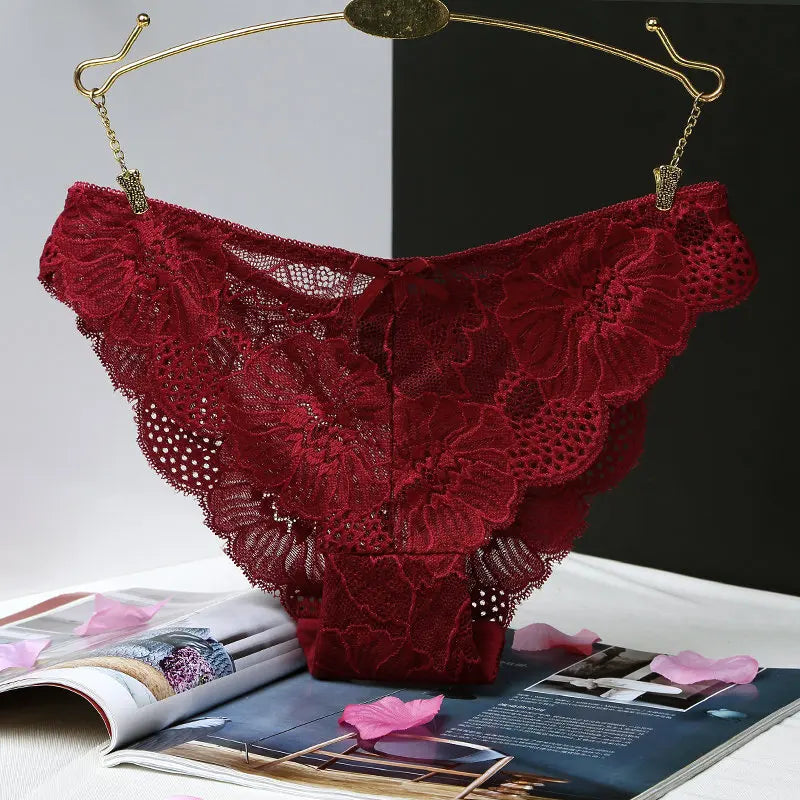 Culotte en dentelle transparente  taille basse avec nœud pour femmes