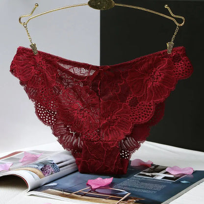 Culotte en Dentelle Transparente Femme – Taille Basse et Nœud