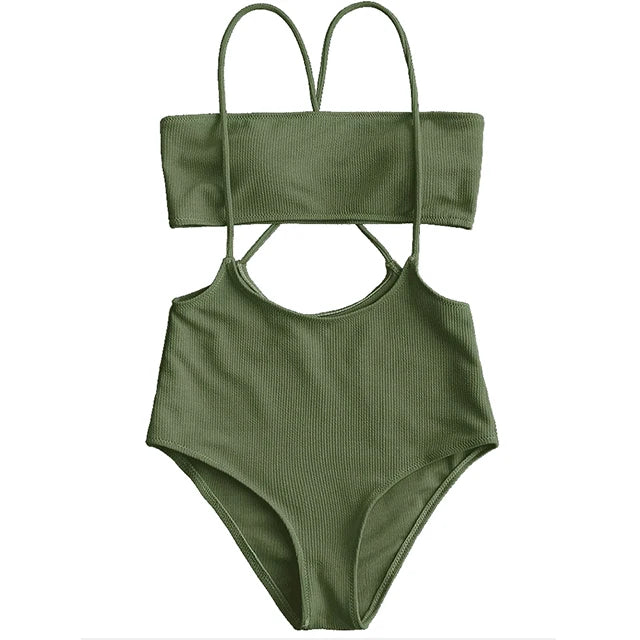 Maillot de bain rainuré deux pièces à culotte tanga pour femmes