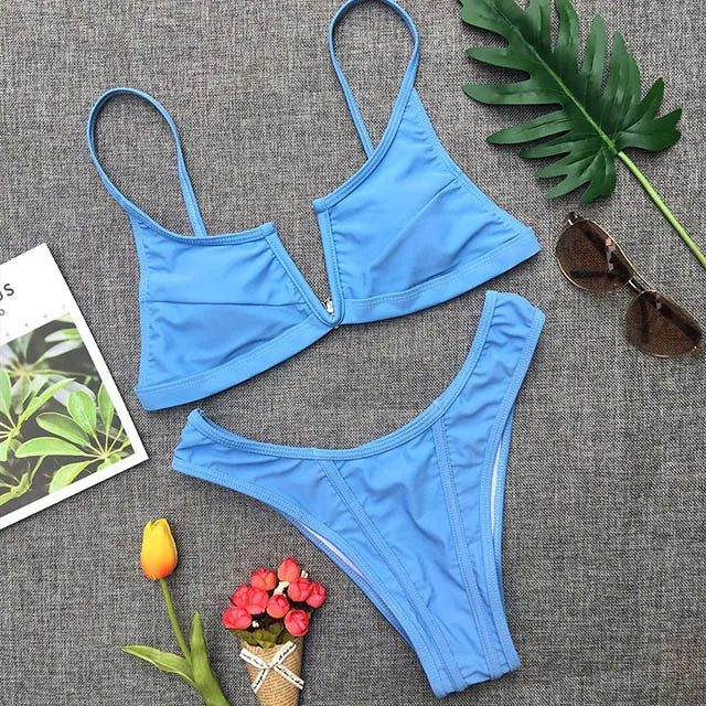 Maillot de bain deux pièces en forme de V pour femmes