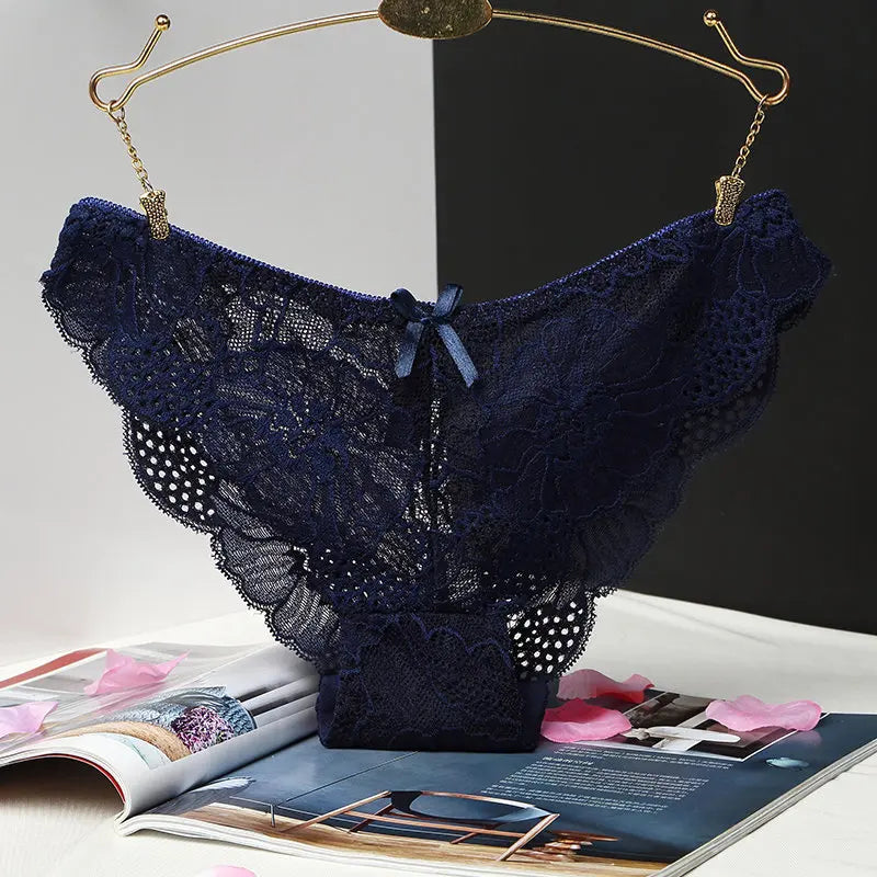 Culotte en dentelle transparente  taille basse avec nœud pour femmes
