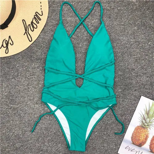 Maillot de bain une pièce, décolleté en V plongeant, pour femmes