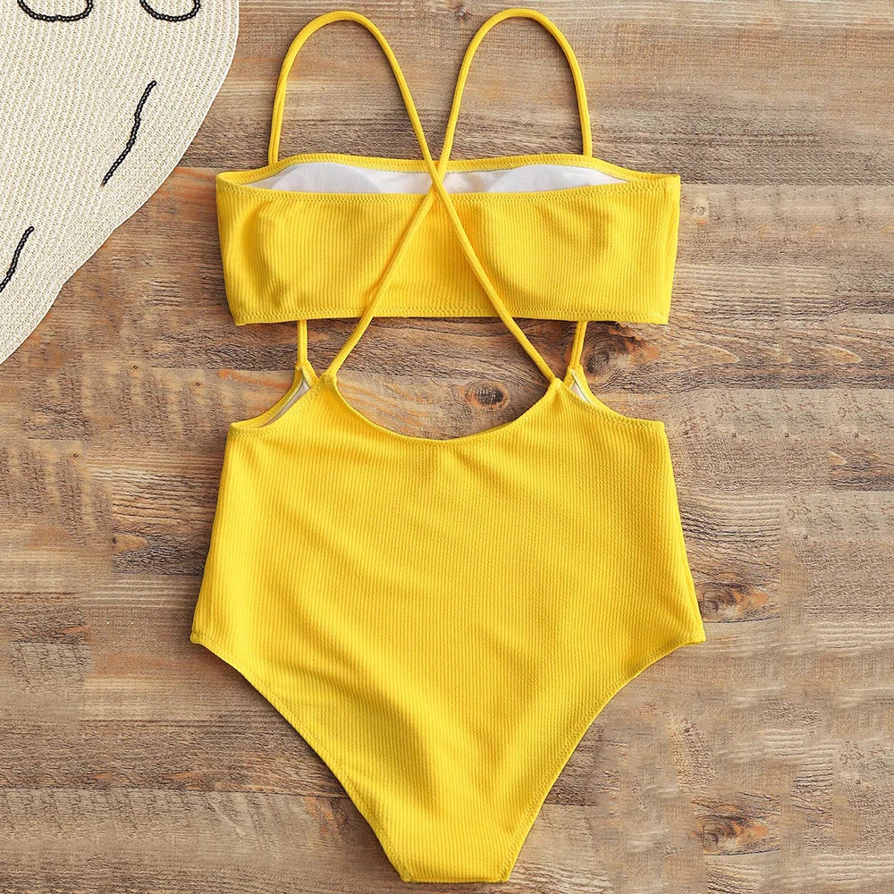 Maillot de bain rainuré deux pièces à culotte tanga pour femmes