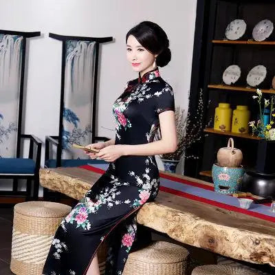 Robe longue chinoise violette pour femmes