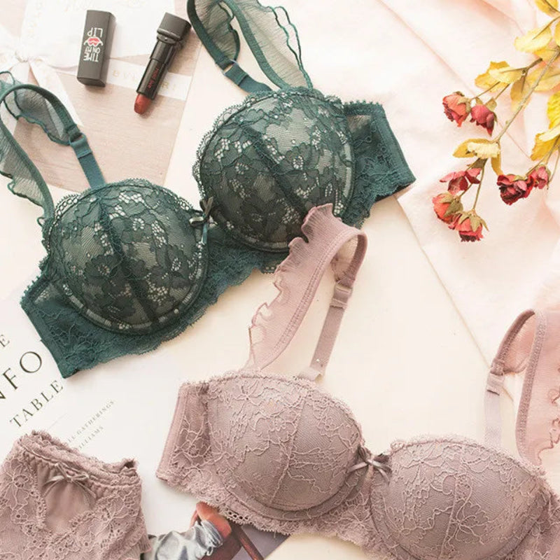 Ensemble culotte et soutien-gorge push-up en dentelle à volants sexy pour femmes