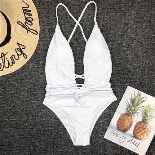 Maillot de bain une pièce, décolleté en V plongeant, pour femmes