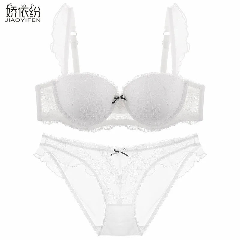 Ensemble culotte et soutien-gorge push-up en dentelle à volants sexy pour femmes