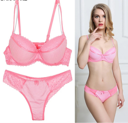 Ensemble Lingerie Femme – Soutien-Gorge Push-Up en Dentelle et String