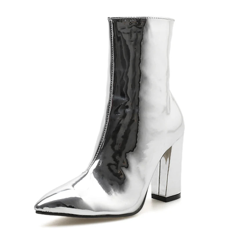 bottines en cuir verni doré et argenté pour femmes