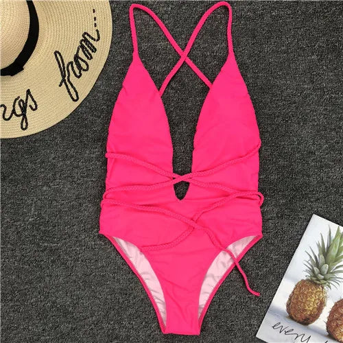 Maillot de bain une pièce, décolleté en V plongeant, pour femmes