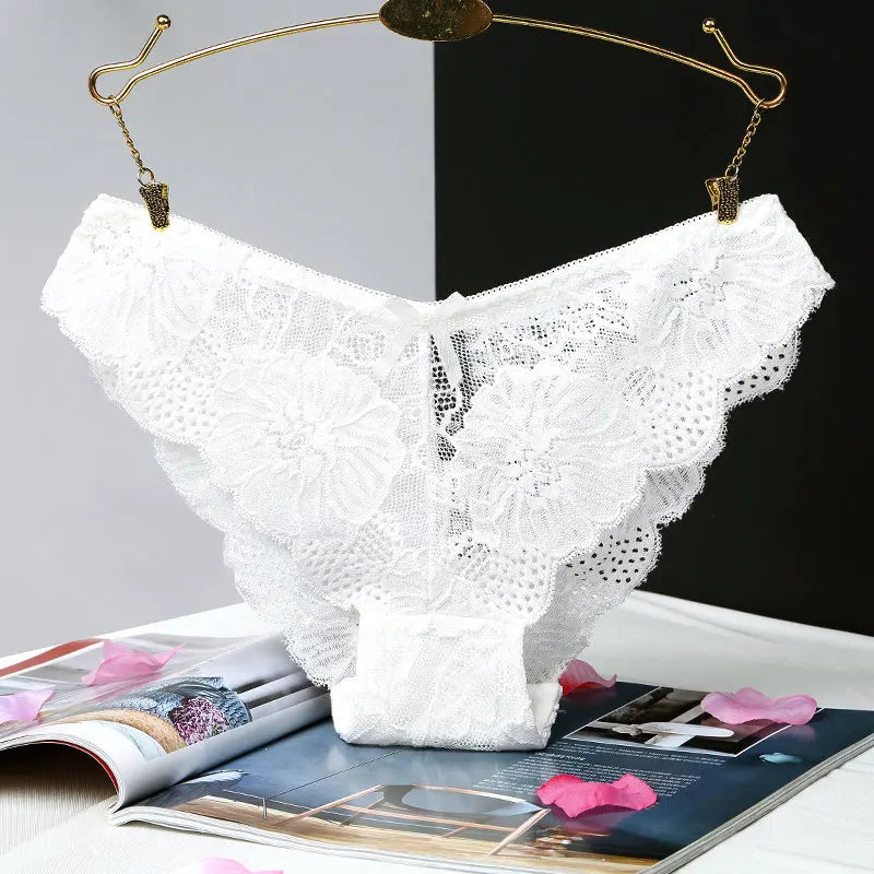 Culotte en dentelle transparente  taille basse avec nœud pour femmes
