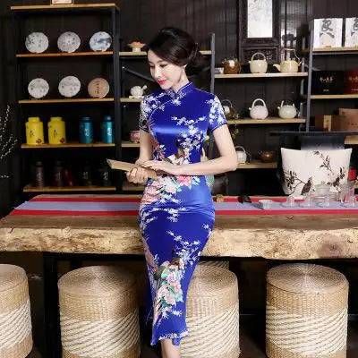 Robe longue chinoise violette pour femmes